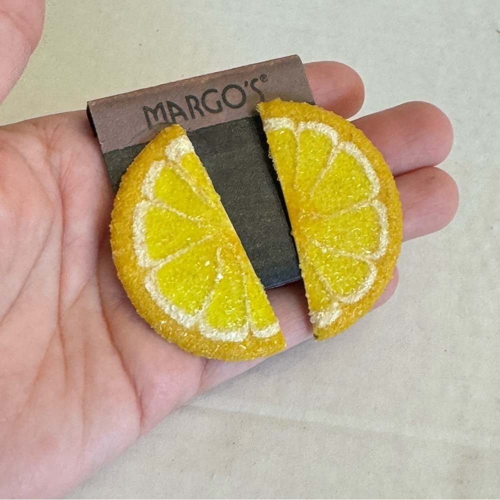 Vintage1970's Large Metal Yellow Textured Lemon Earrings NEW Spring Summer Fun